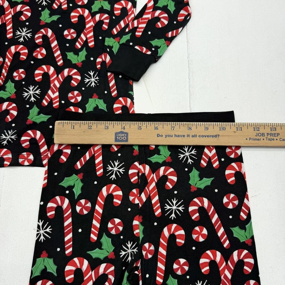 Little Sleepies Pajama Set Kids 7-8 Black Merry Mints Candy Cane 2 Piece PJs